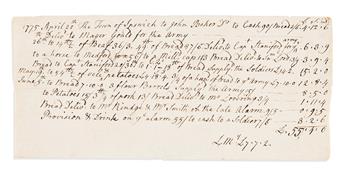 (AMERICAN REVOLUTION--1775.) Receipt for provisions issued to Ipswich troops for the Lexington Alarm.                                            